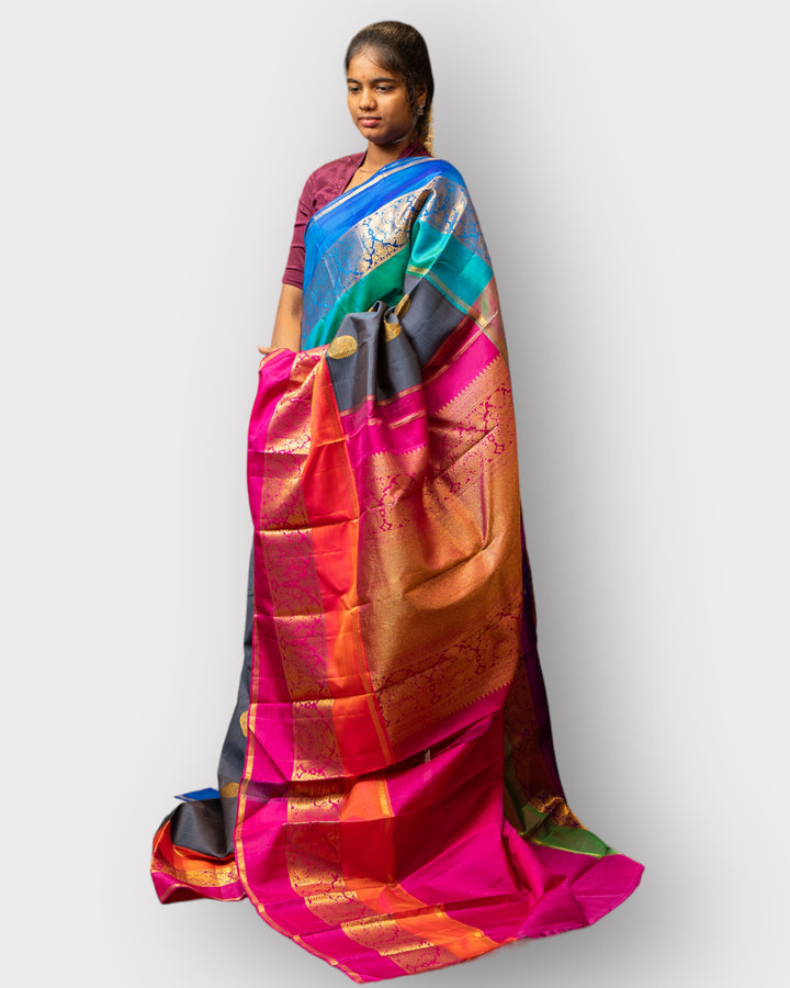 Grey Ganga Jamuna Pure Kanchipuram Silk Saree - Clio Silks