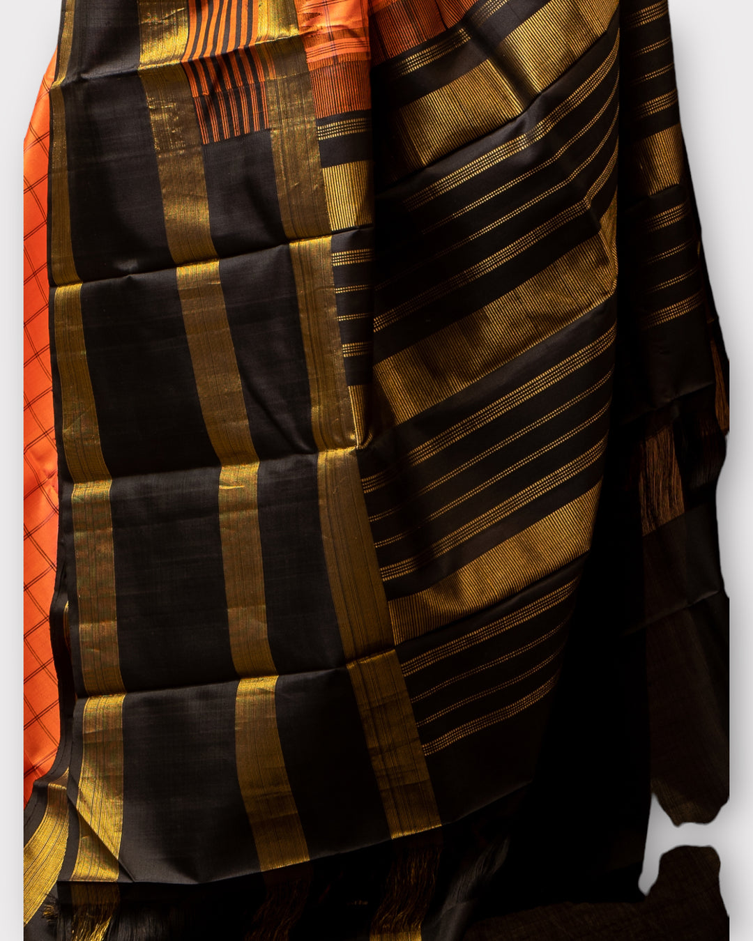 Peach and black korvai pure Kanchipuram Silk saree - Clio Silks
