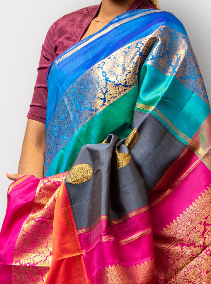 Grey Ganga Jamuna Pure Kanchipuram Silk Saree - Clio Silks