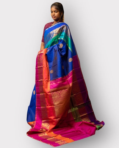 Royal Blue Ganga Jamuna Pure Kanchipuram Silk Sari - Clio Silks