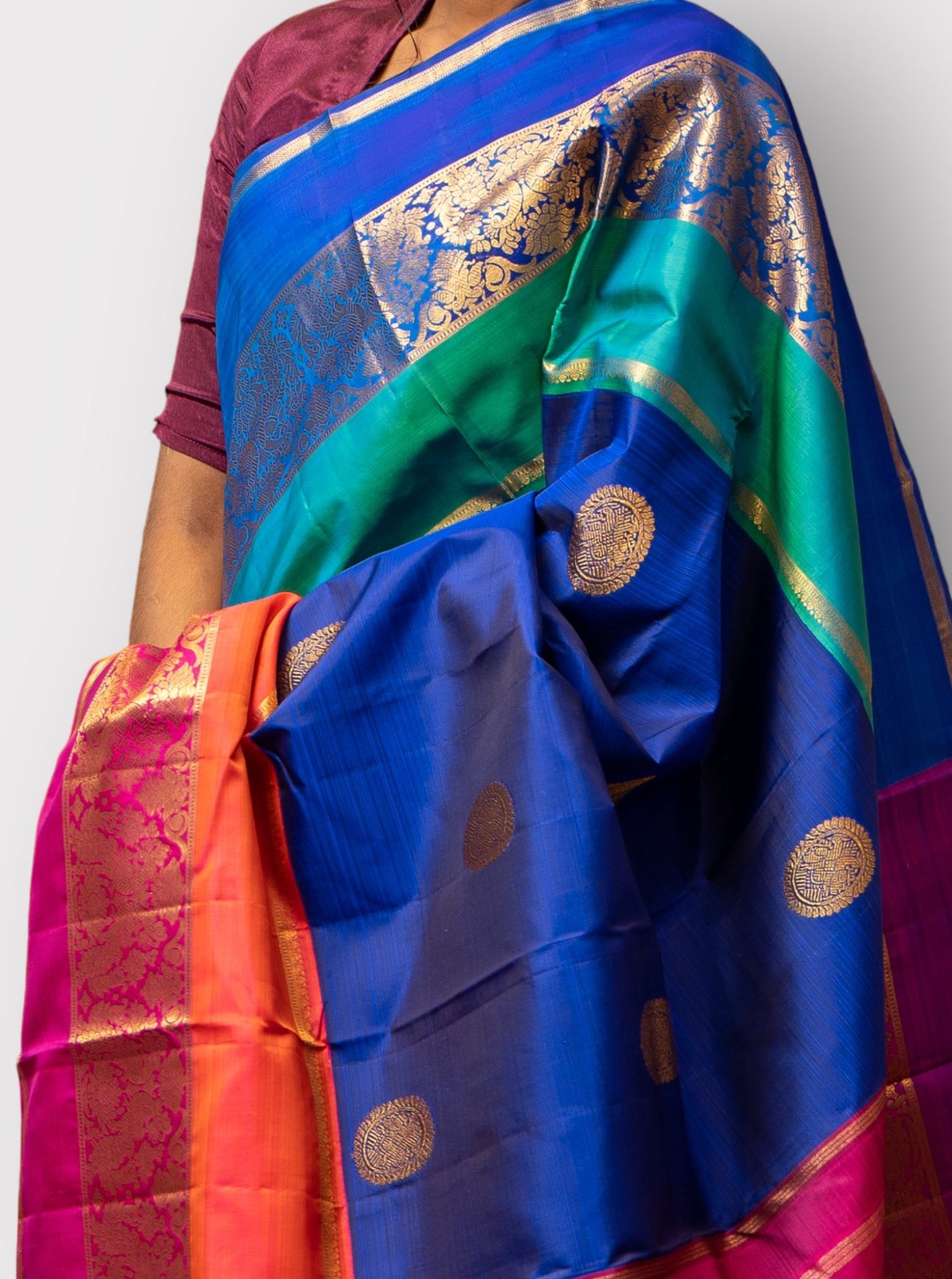 Royal Blue Ganga Jamuna Pure Kanchipuram Silk Sari - Clio Silks