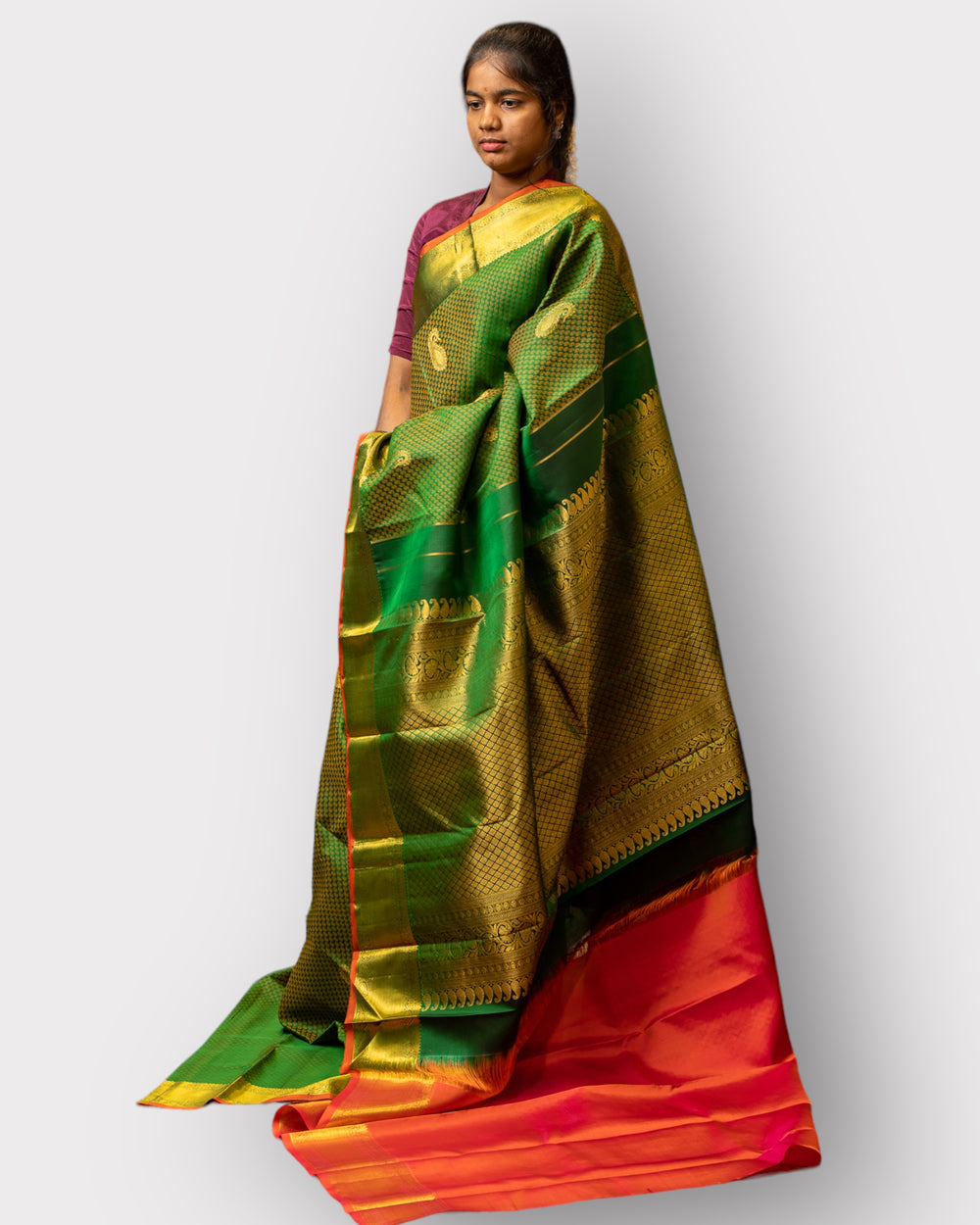Leaf Green Thread Brocade Pure Kanchipuram Silk Saree - Clio Silks