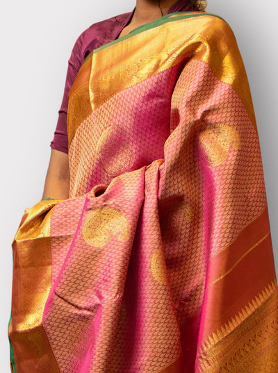 Lotus Pink Jacquard Pure Kanchipuram Silk Saree - Clio Silks