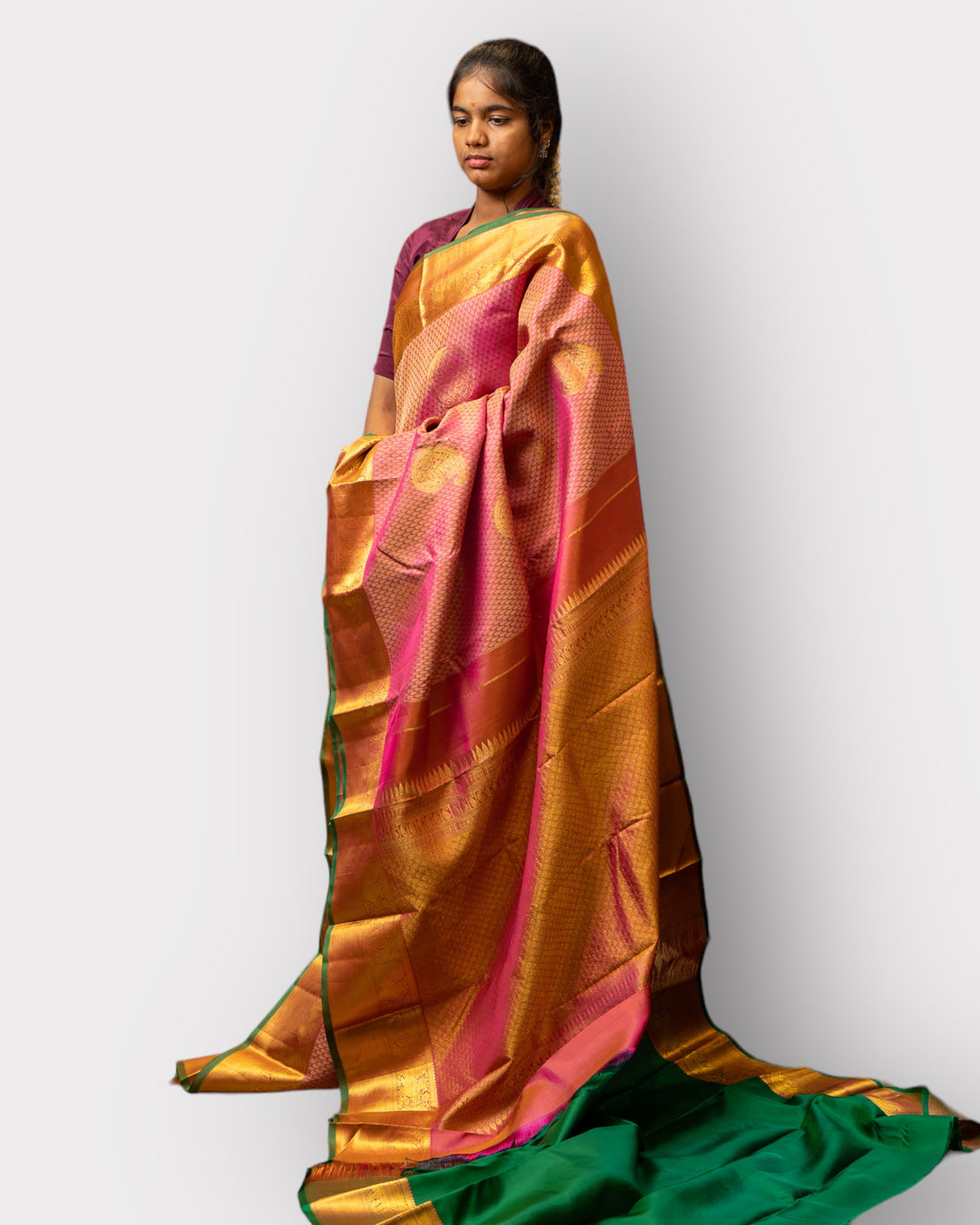 Lotus Pink Jacquard Pure Kanchipuram Silk Saree - Clio Silks