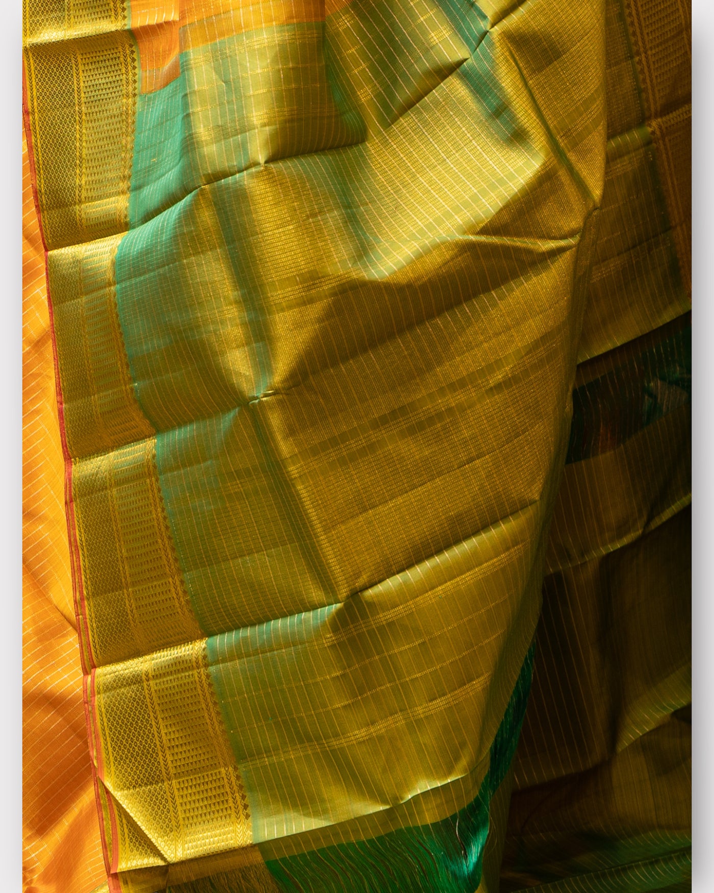 Mambalam Yellow and Green Vairaoosi Checks Pure Kanchipuram Silk Sari - Clio Silks