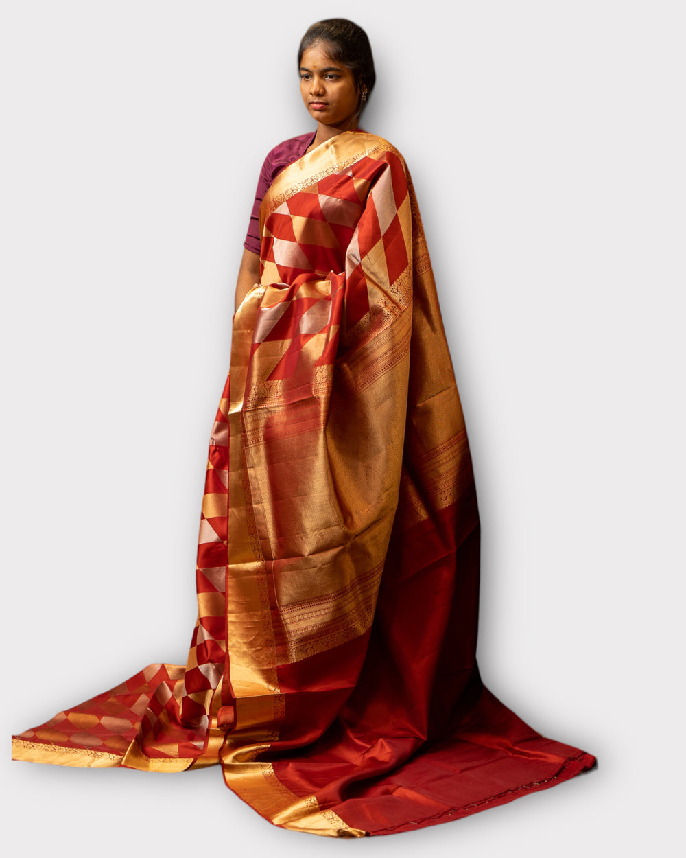 Maroon Diamond Motifs Pure Soft Silk Saree - Clio Silks