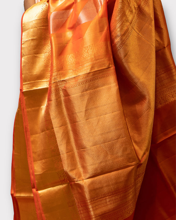 Sunset Orange Diamond Motifs Pure Soft Silk Sari - Clio Silks