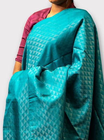Peacock Blue Zari Self Borderless Pure Soft Silk Sari - Clio Silks