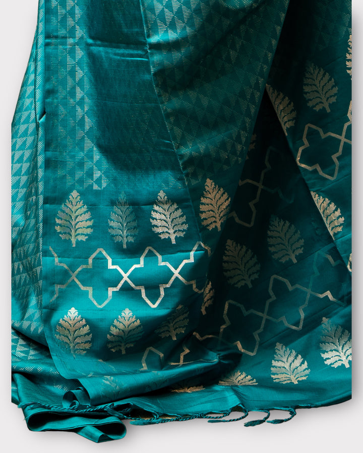 Peacock Blue Zari Self Borderless Pure Soft Silk Sari - Clio Silks