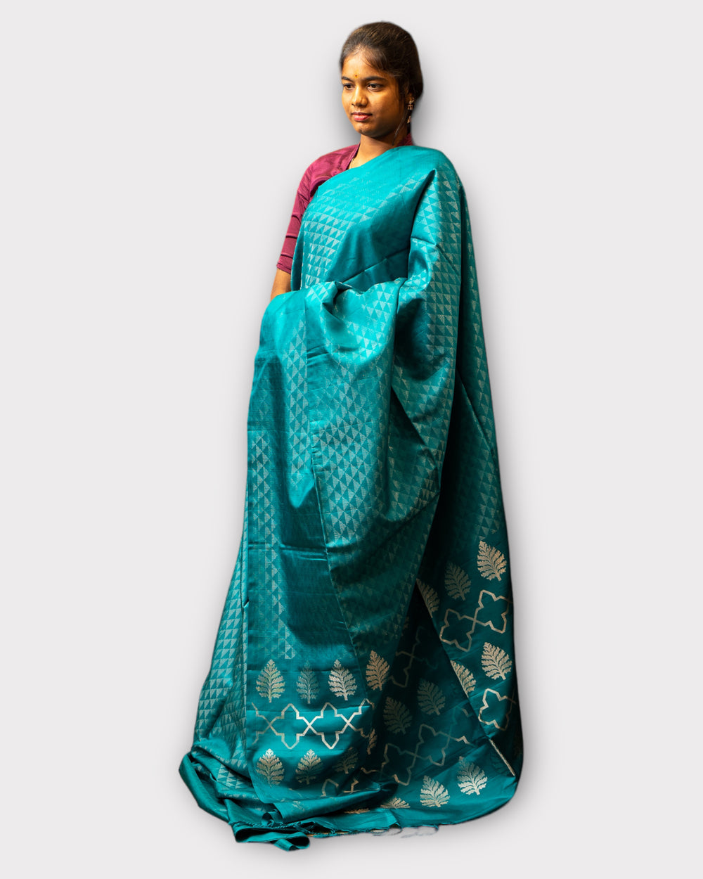 Peacock Blue Zari Self Borderless Pure Soft Silk Sari - Clio Silks