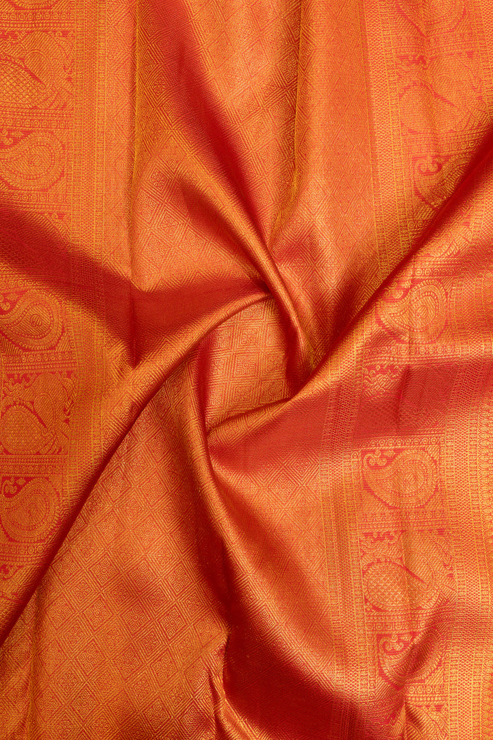 Pink and red pure brocade Kanchipuram silk saree