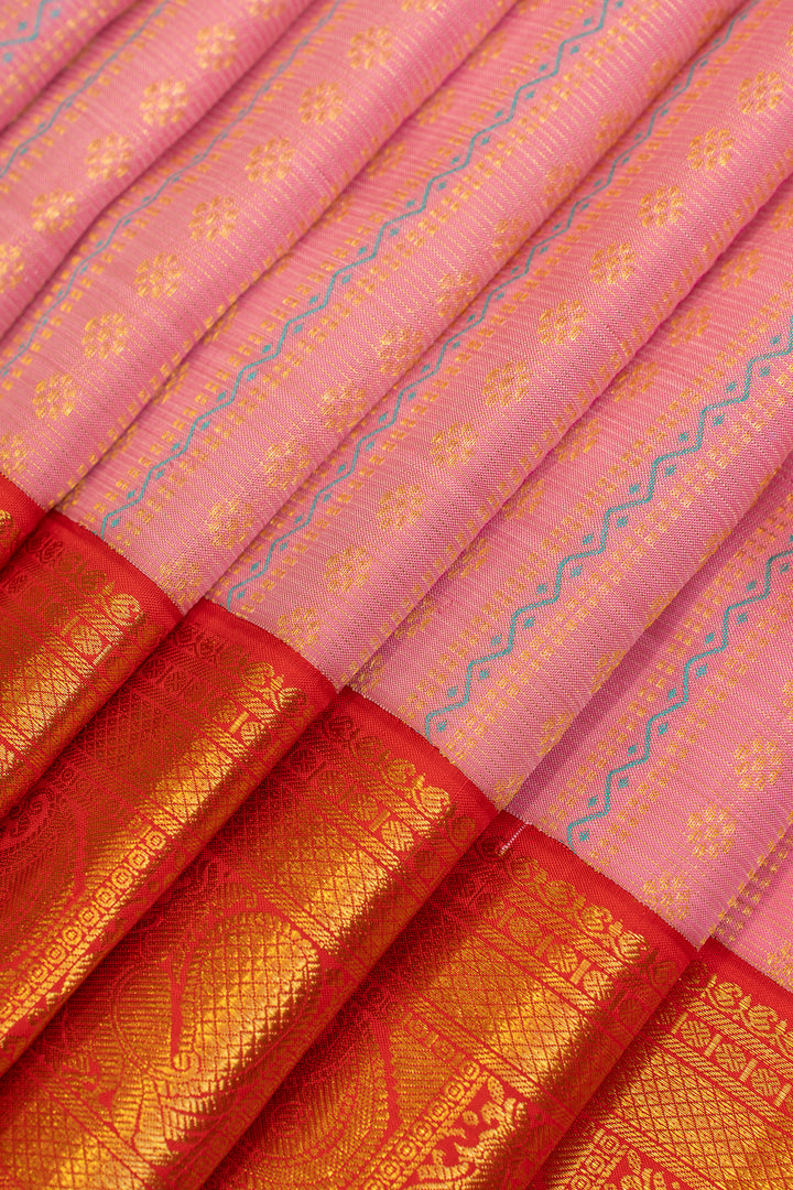 Pink and red pure brocade Kanchipuram silk saree