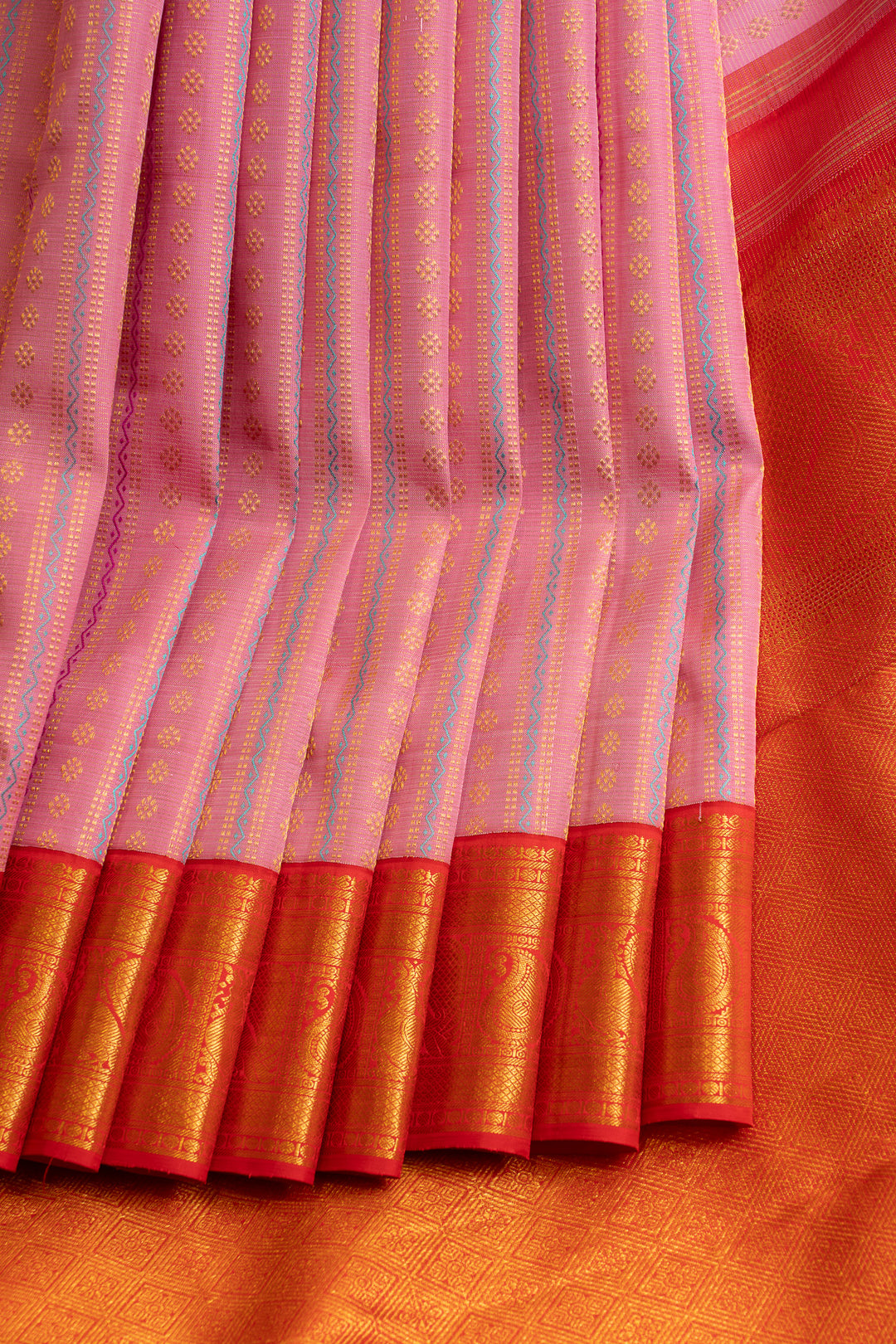Pink and red pure brocade Kanchipuram silk saree