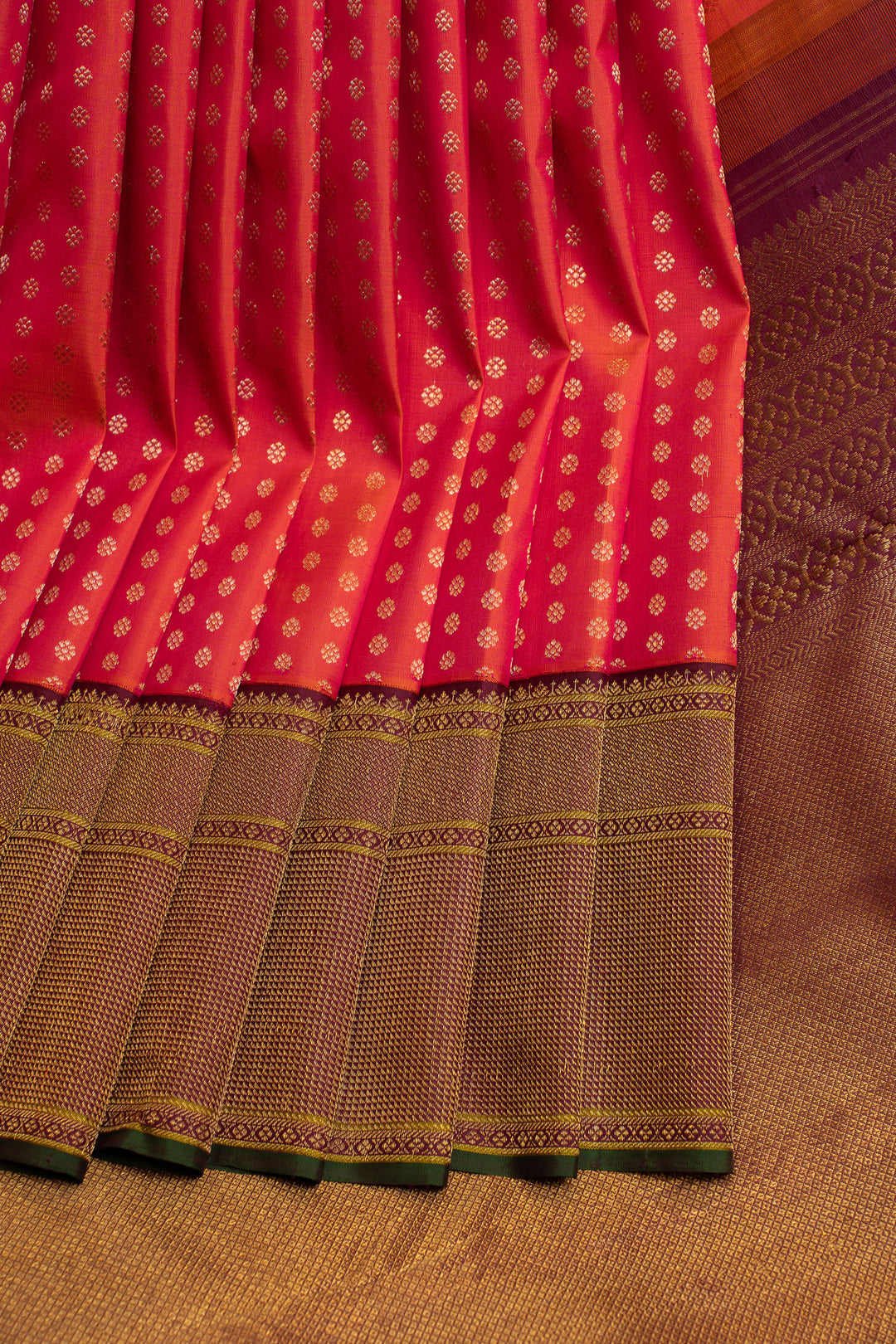 Peach and jamun purple lakshabutta pure Kanchipuram silk saree