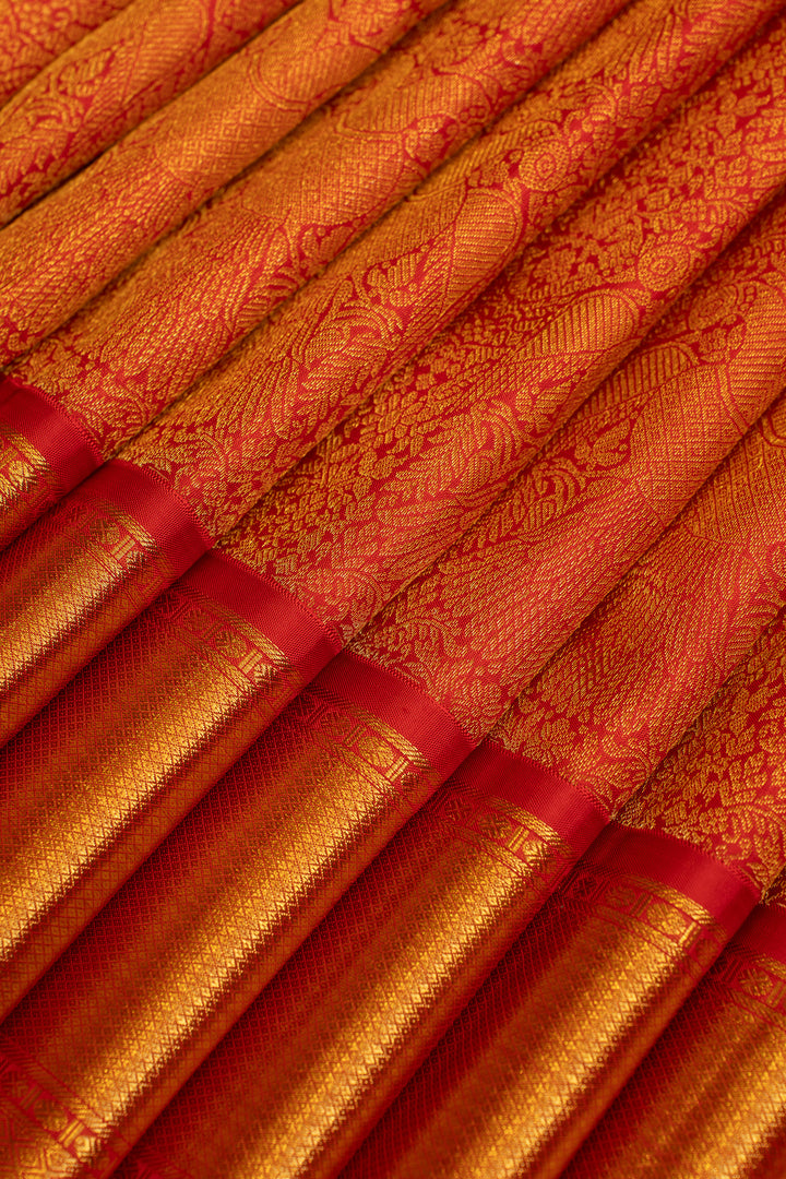 Red iruthalaipakshi brocade pure Kanchipuram silk saree