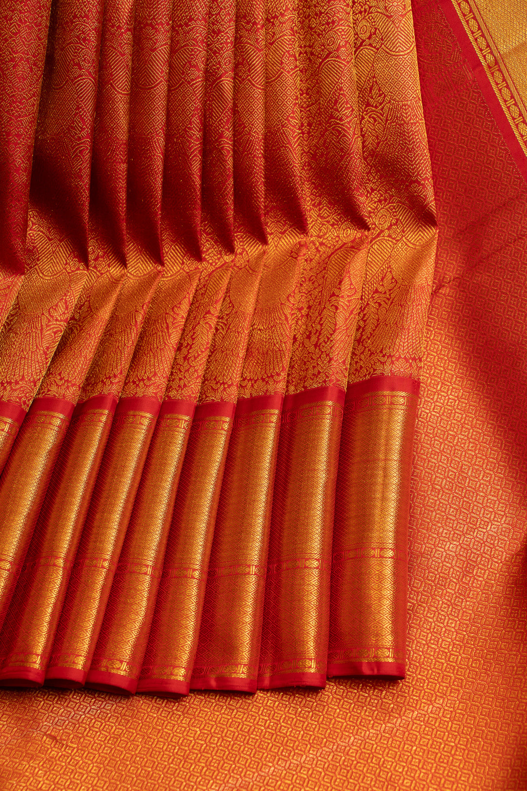 Red iruthalaipakshi brocade pure Kanchipuram silk saree