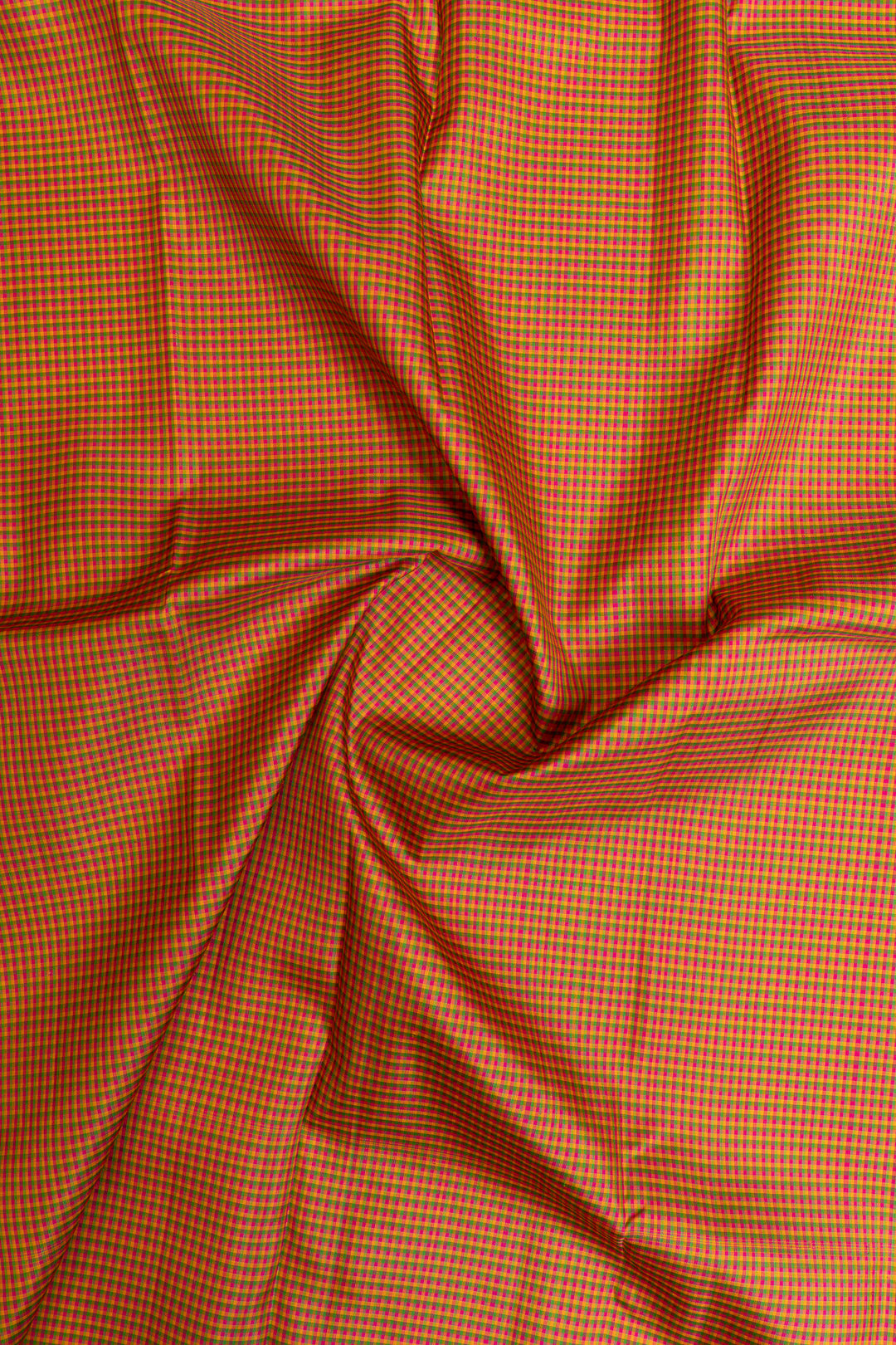Palum pazhamum multi checks borderless pure Kanchipuram silk saree
