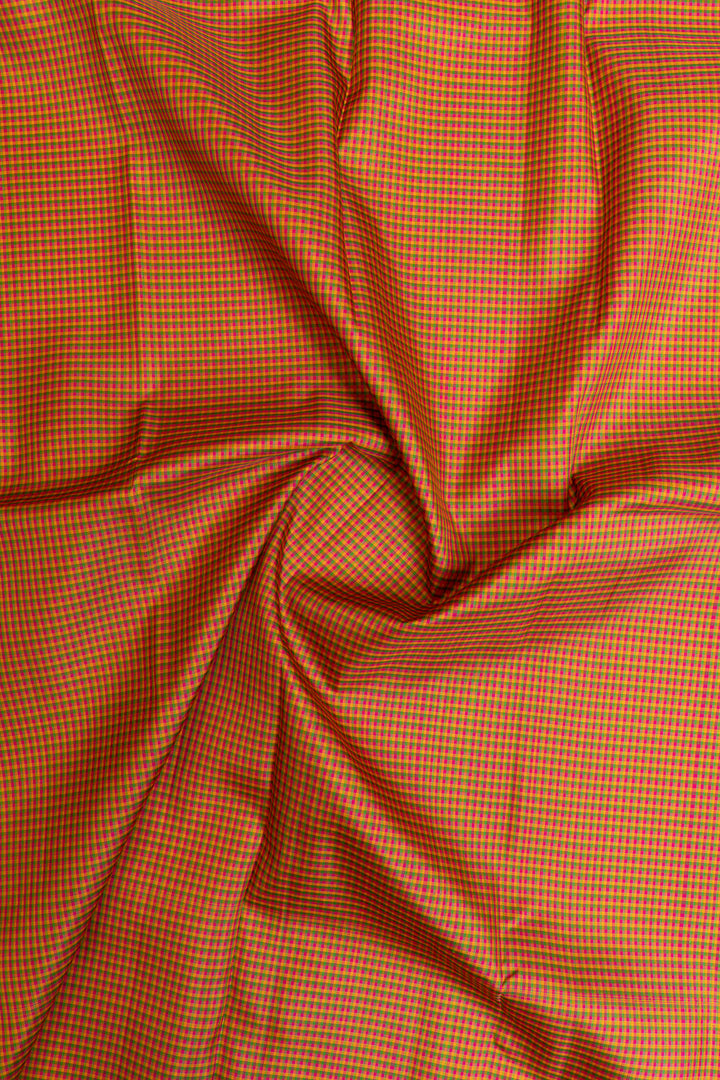Palum pazhamum multi checks borderless pure Kanchipuram silk saree
