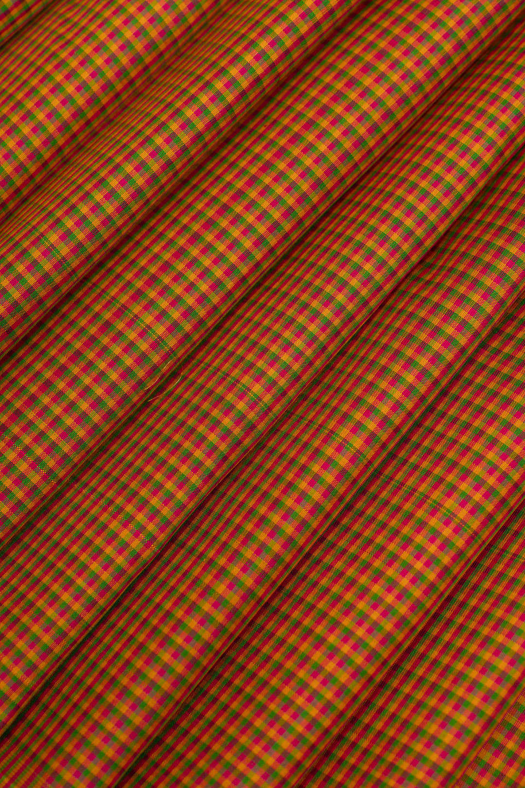 Palum pazhamum multi checks borderless pure Kanchipuram silk saree