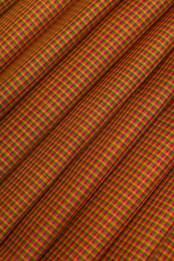Palum pazhamum multi checks borderless pure Kanchipuram silk saree