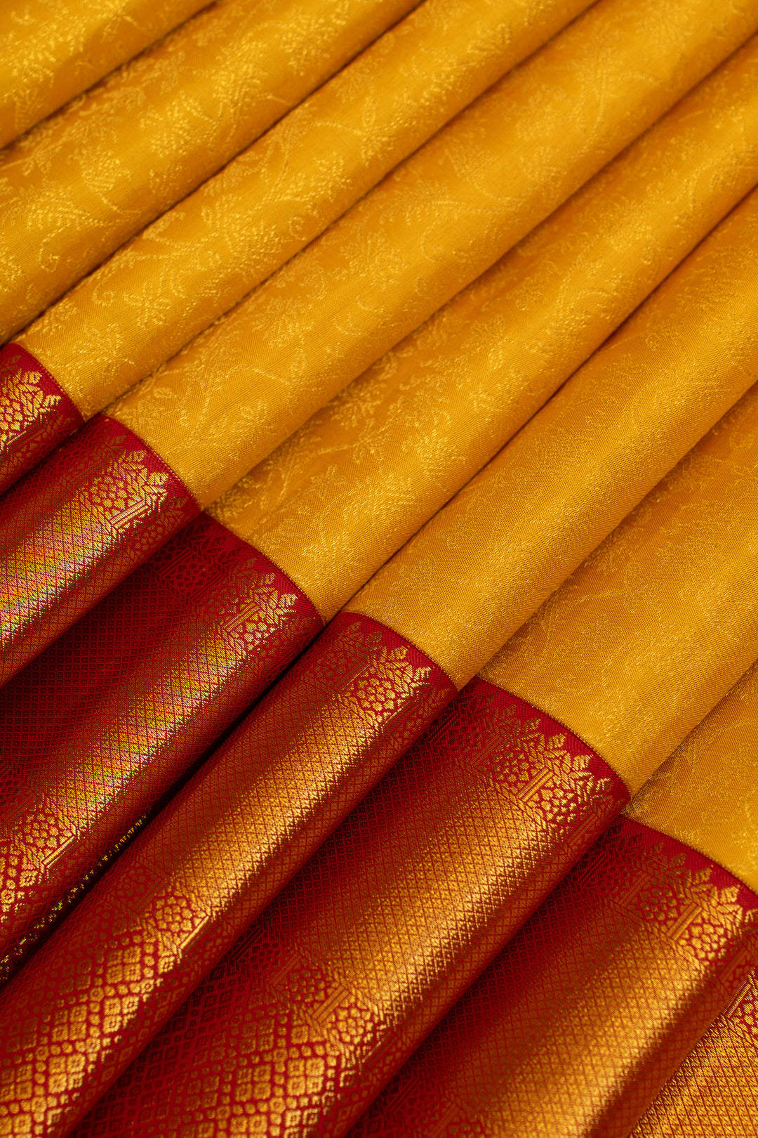 Yellow and red brocade pure Kanchipuram silk saree
