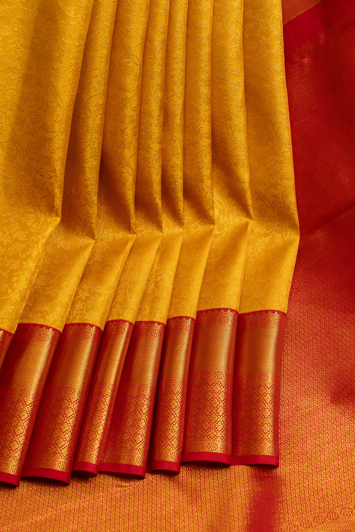 Yellow and red brocade pure Kanchipuram silk saree
