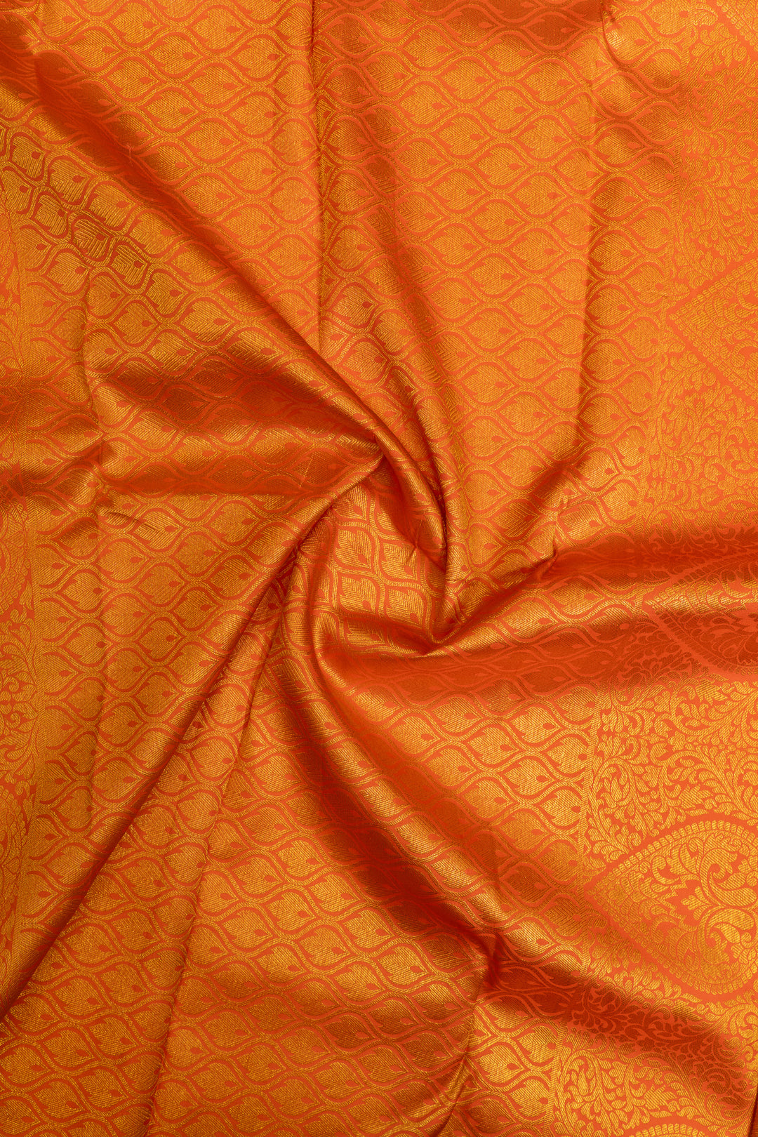 Golden yellow and peach brocade pure Kanchipuram silk saree