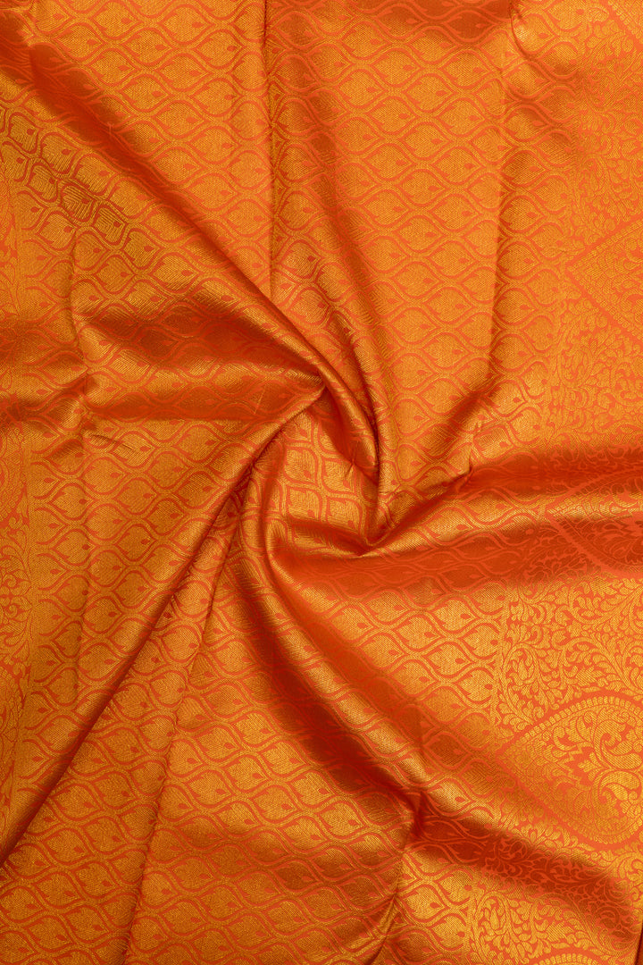 Golden yellow and peach brocade pure Kanchipuram silk saree