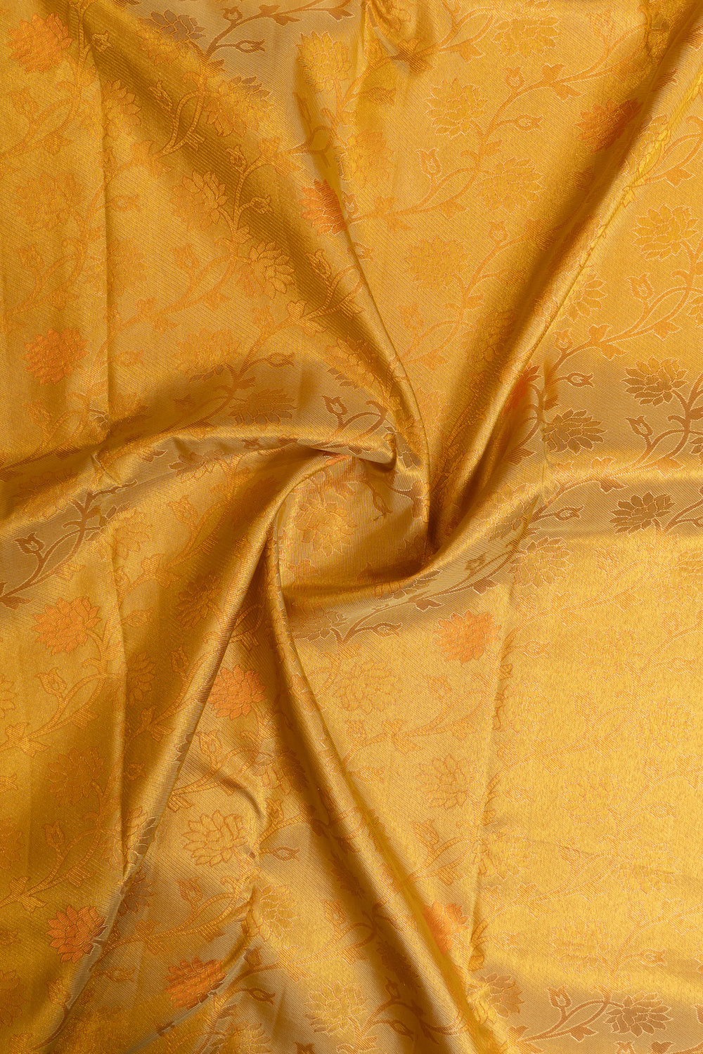 Golden yellow and peach brocade pure Kanchipuram silk saree