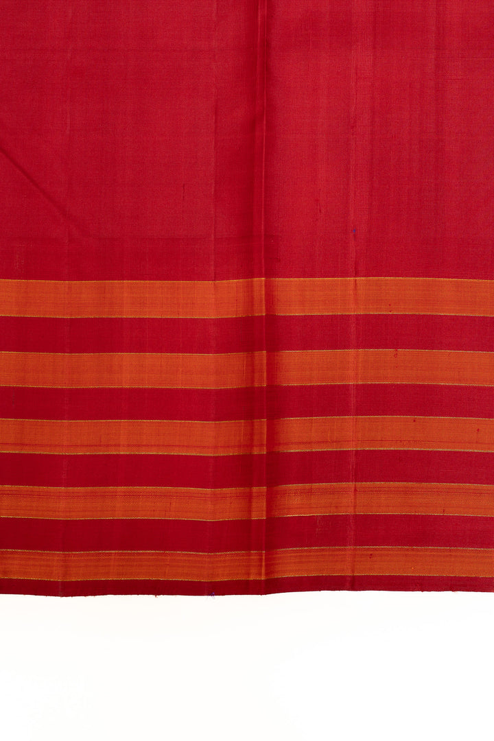 Peacock green and red pure Kanchipuram silk saree