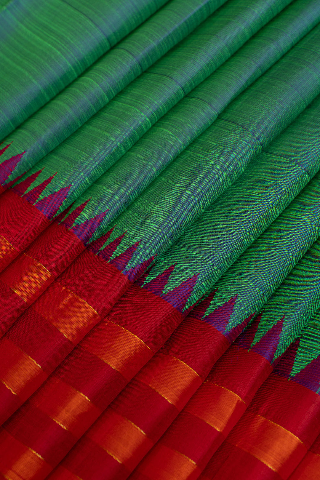Peacock green and red pure Kanchipuram silk saree