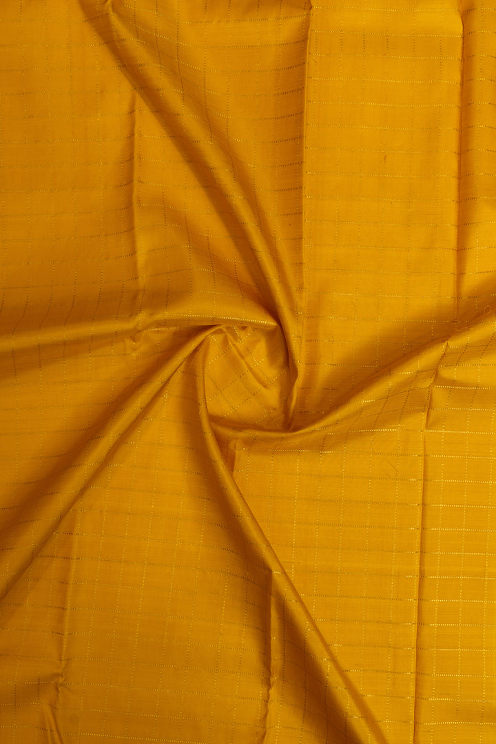 Yellow and red zari checks pure Kanchipuram silk saree