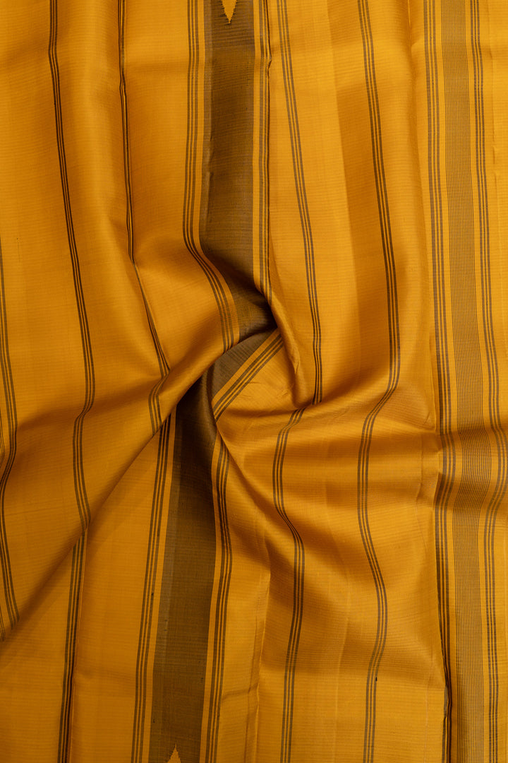 Green and mustard checks pure Kanchipuram silk saree