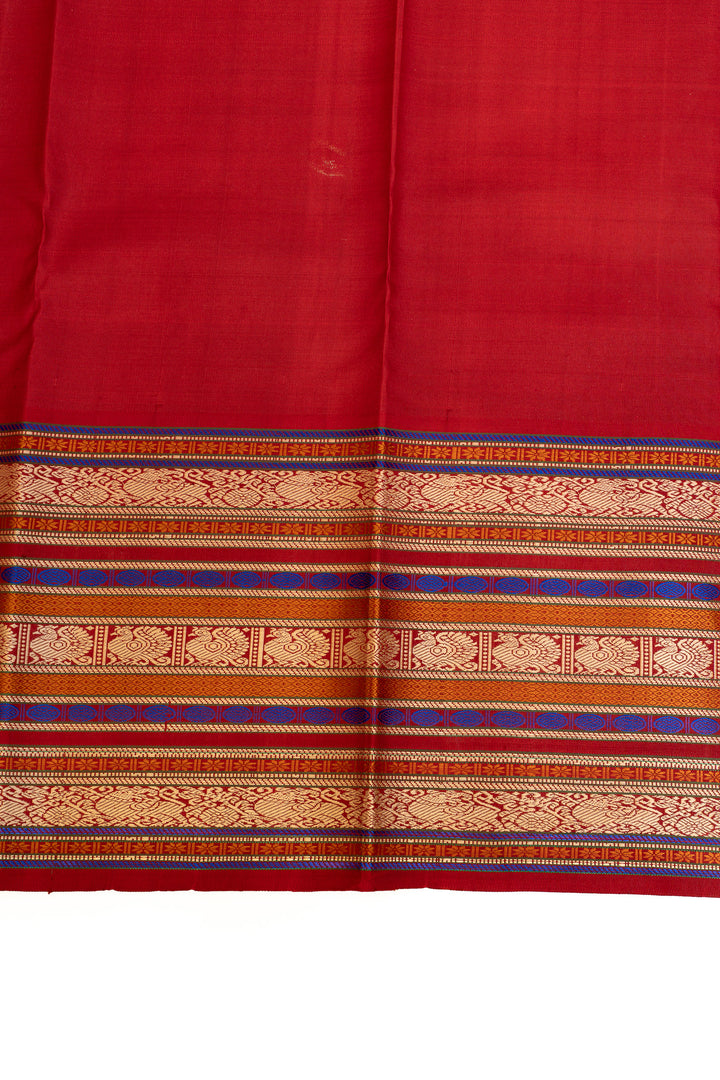Lotus pink and red threadwork pure Kanchipuram silk saree