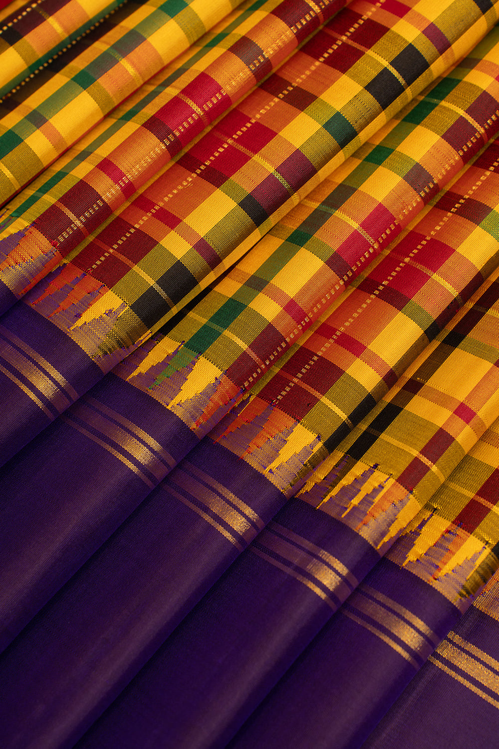 Madras multi checks pure Kanchipuram silk saree