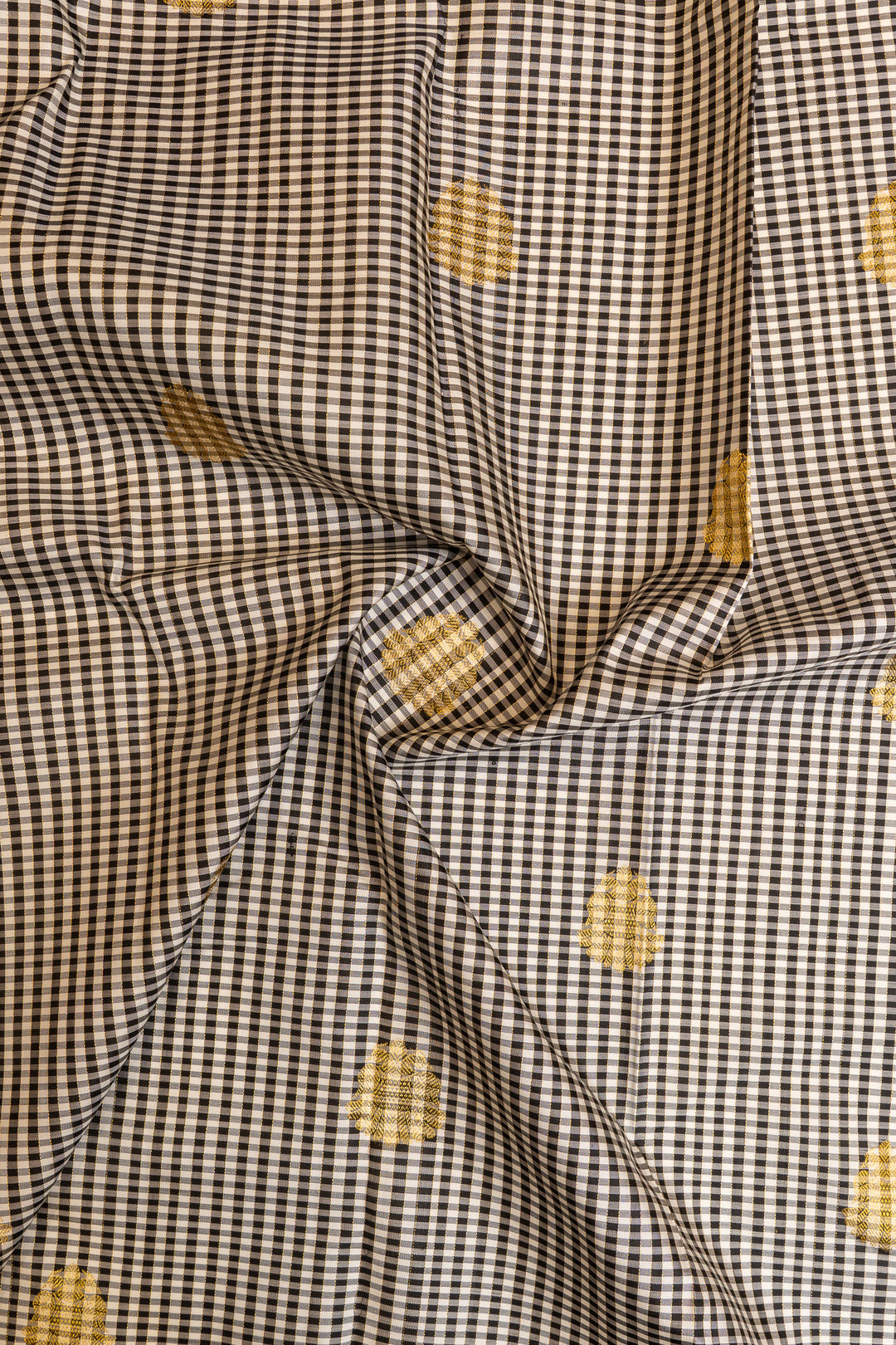 Black and white borderless checks pure Kanchipuram silk saree