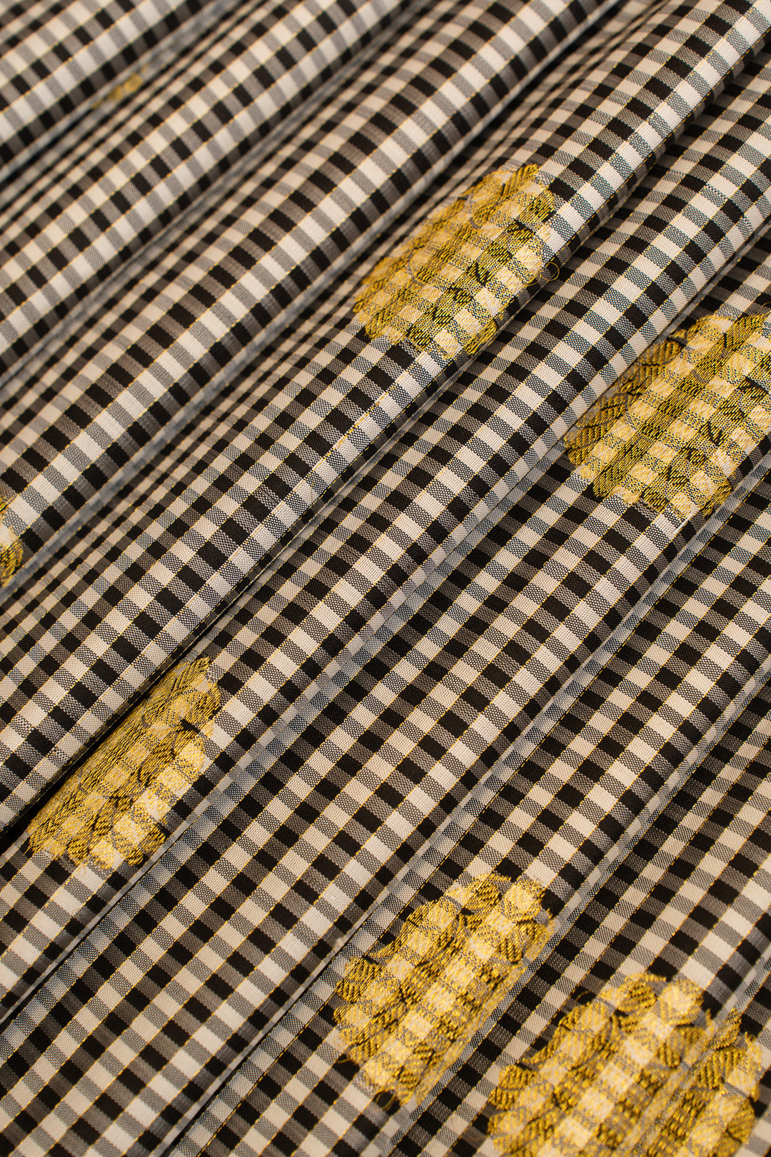 Black and white borderless checks pure Kanchipuram silk saree