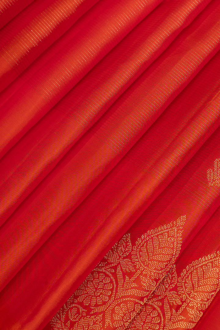 Reddish orange vairaoosi pure Kanchipuram silk saree