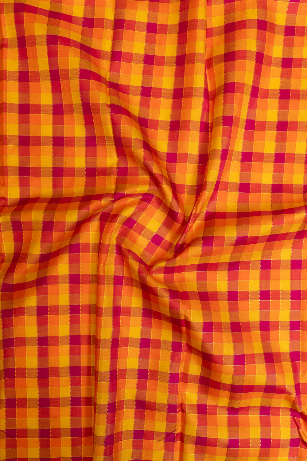 Orange multi checks pure Kanchipuram silk saree