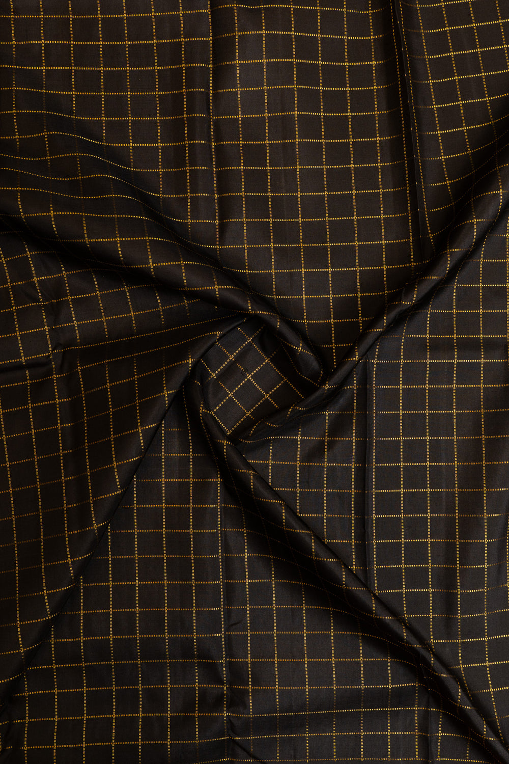 Black and red multi checks pure Kanchipuram silk saree
