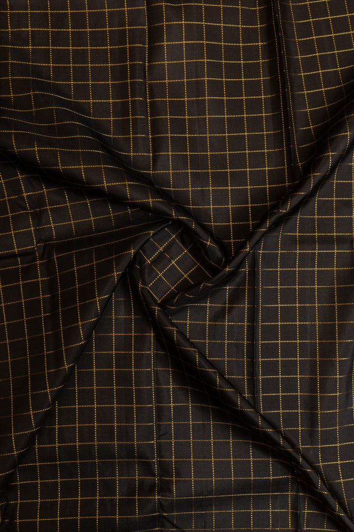 Black and red multi checks pure Kanchipuram silk saree