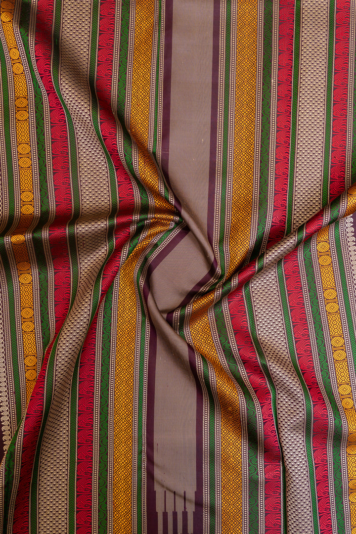Yellow and jamun pure Kanchipuram silk saree