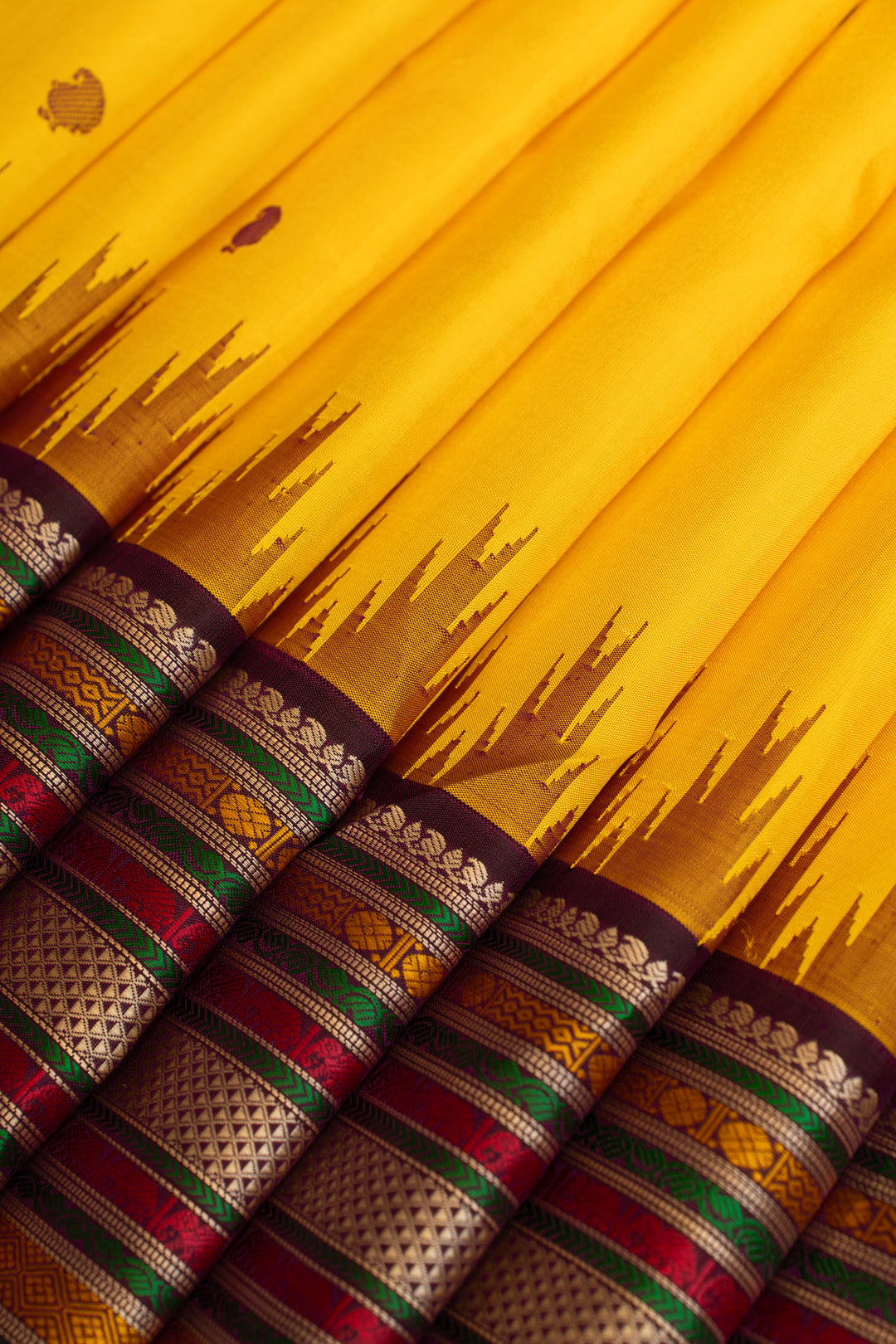 Yellow and jamun pure Kanchipuram silk saree