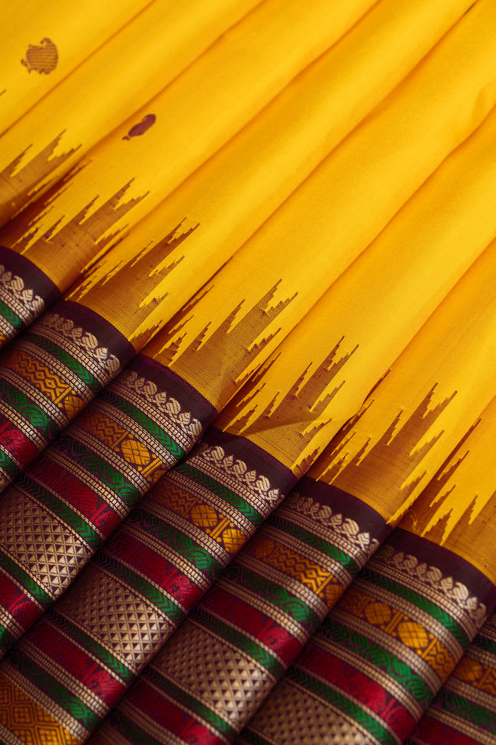 Yellow and jamun pure Kanchipuram silk saree