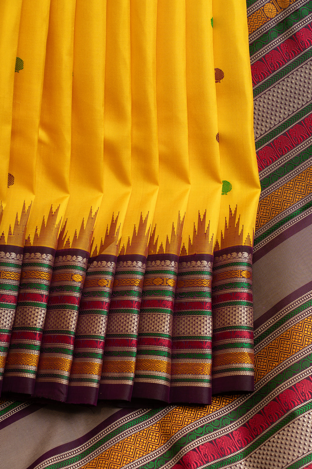 Yellow and jamun pure Kanchipuram silk saree