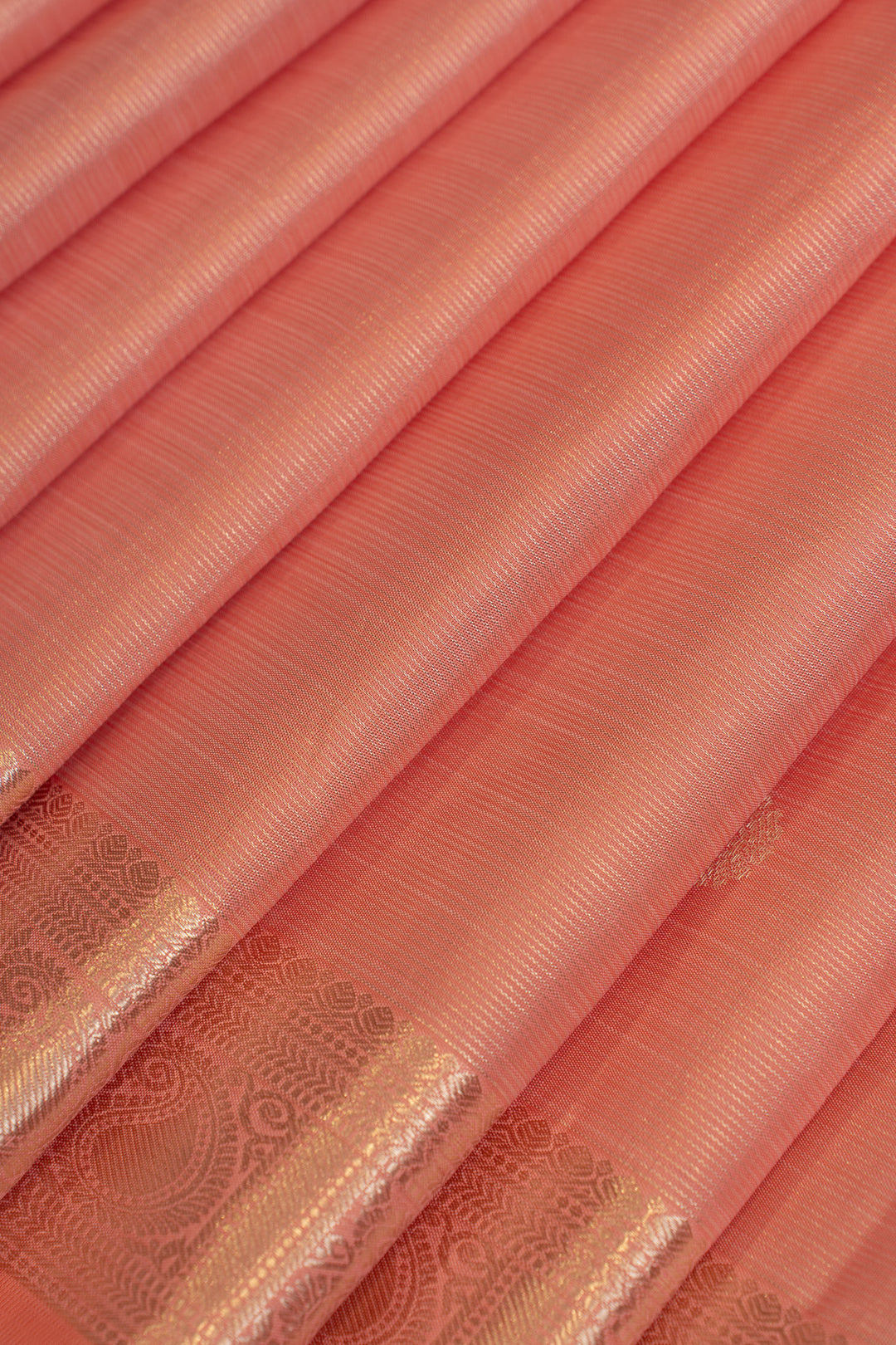 Coral pink vairaoosi pure Kanchipuram silk saree
