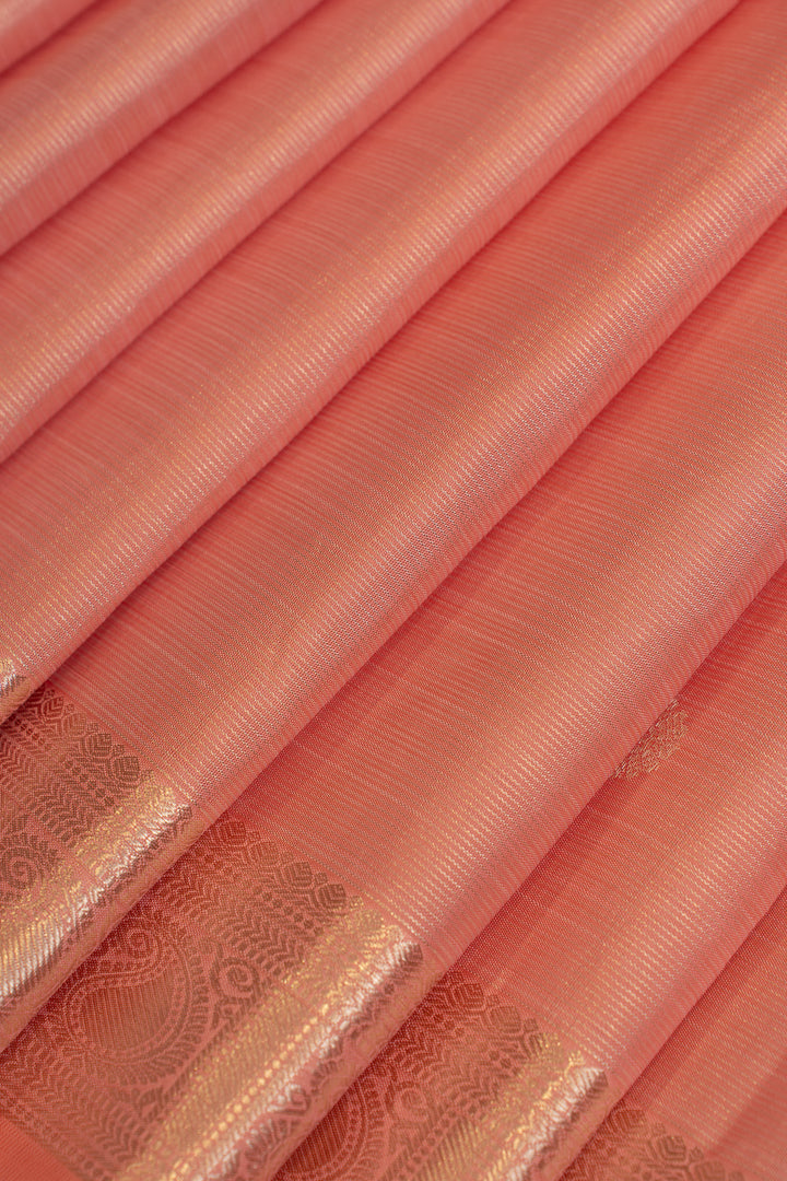 Coral pink vairaoosi pure Kanchipuram silk saree