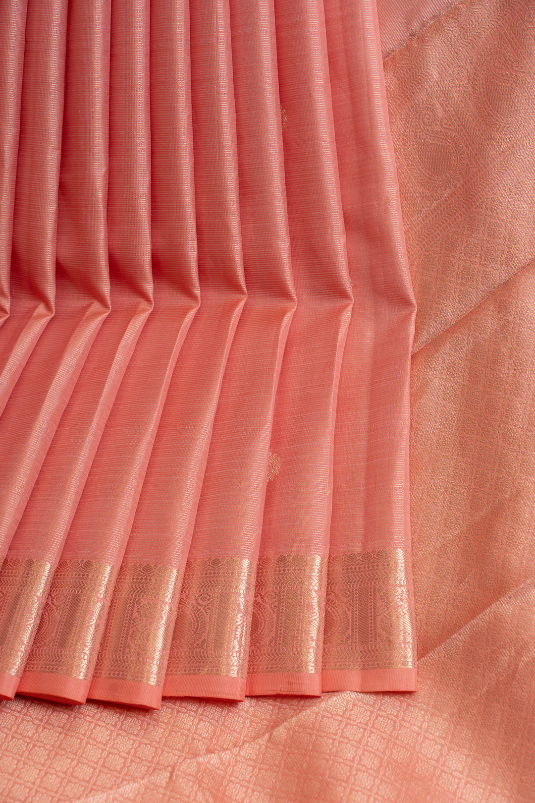 Coral pink vairaoosi pure Kanchipuram silk saree