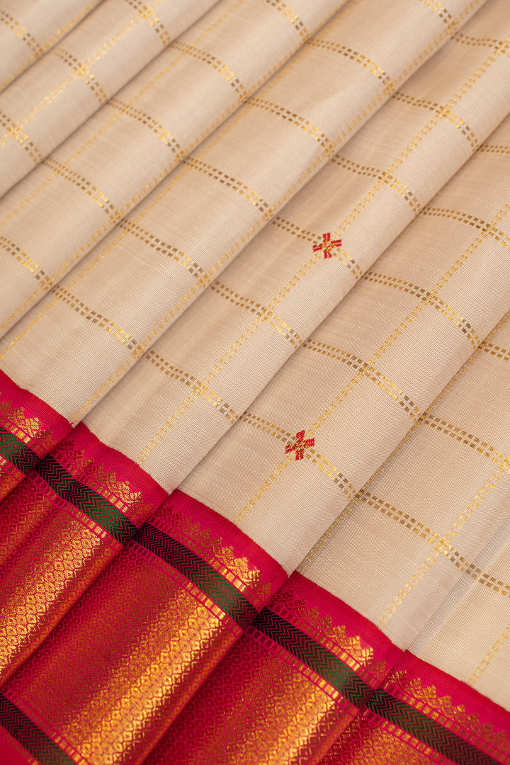 Platinum silver zari checks pure Kanchipuram silk saree