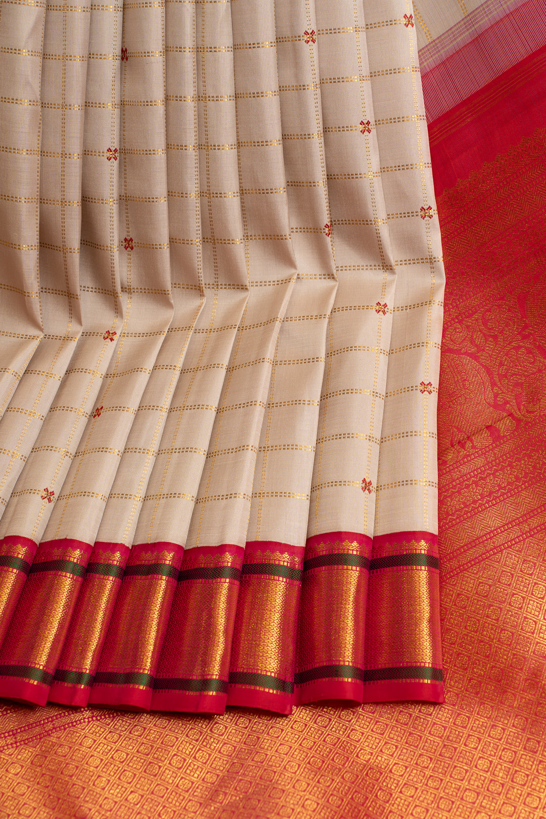 Platinum silver zari checks pure Kanchipuram silk saree